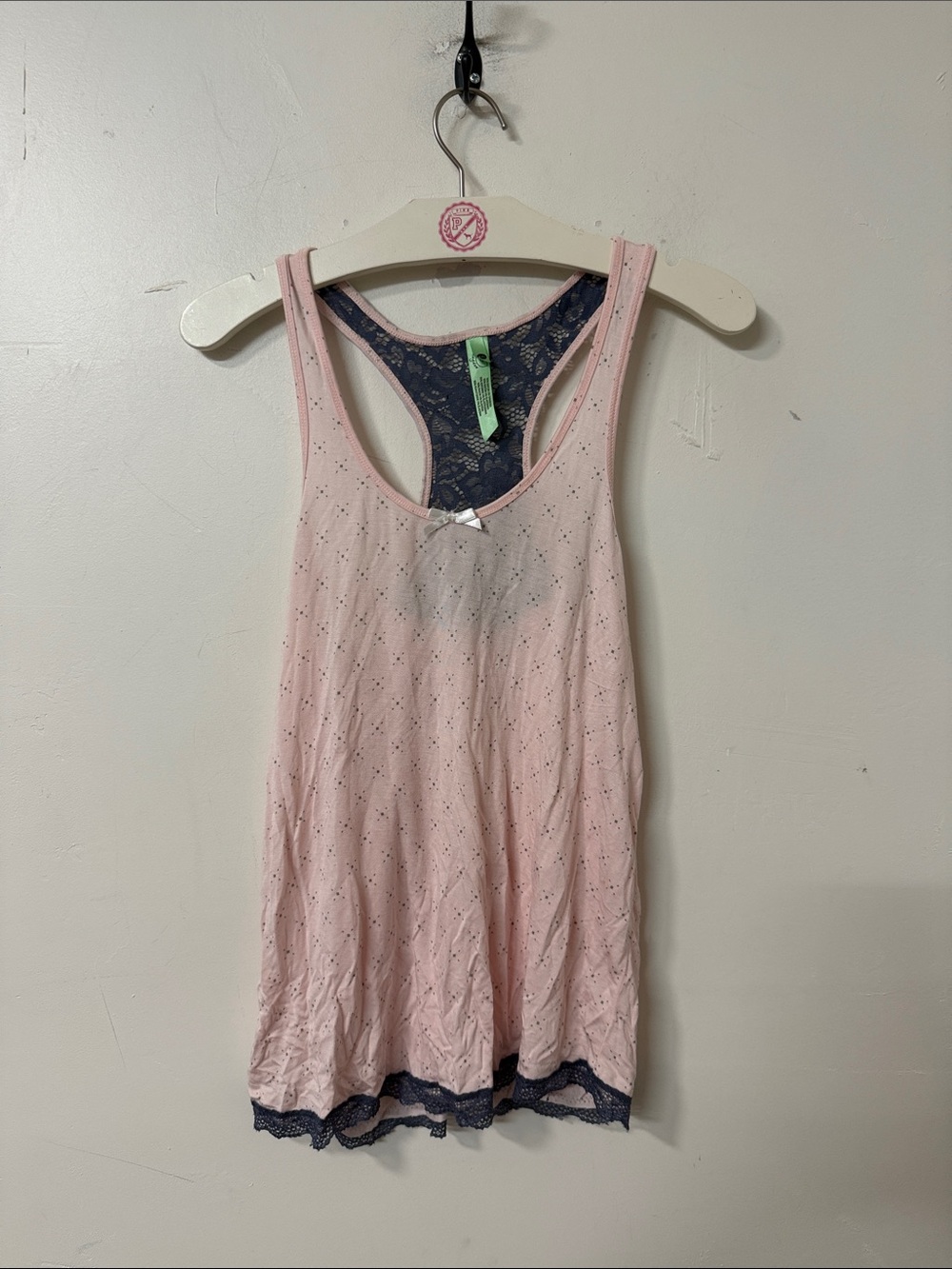 Honeydew Intimates Pink Tank with Navy Lace Trim